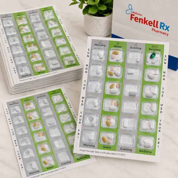 Blister packaging — pre-sorted daily dose pill packs at Fenkell Rx Detroit